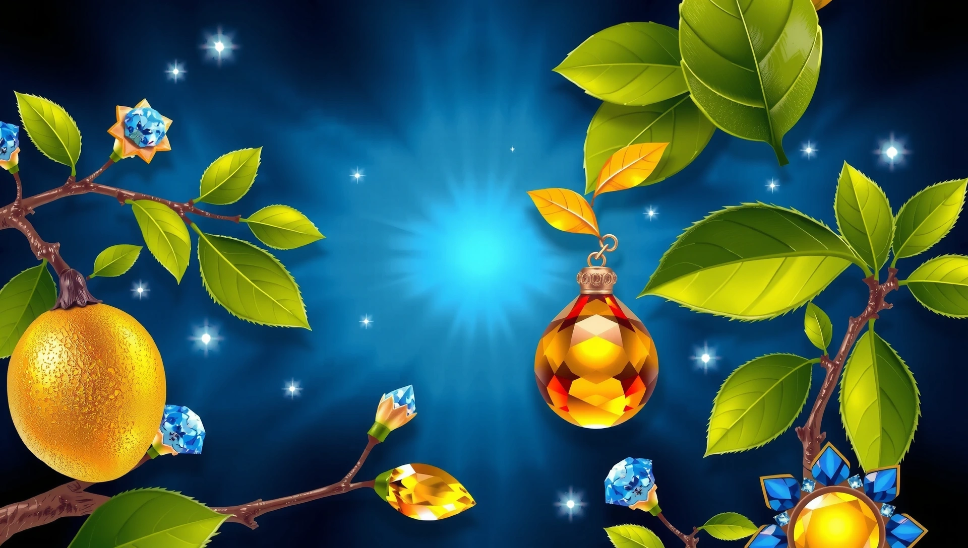 Fundal regal abstract cu elemente naturale stilizate ca bijuterii, simbolizând luxul și puritatea