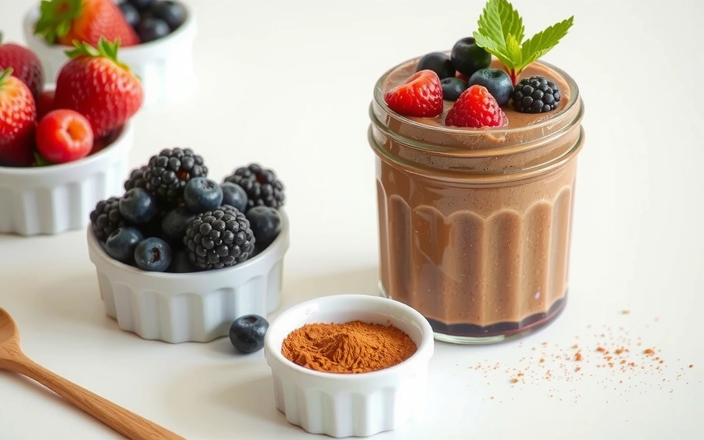 Budincă de chia cu cacao și fructe de pădure