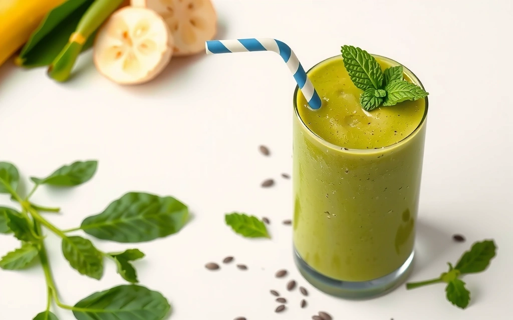Smoothie verde cu banană, spanac și semințe de chia
