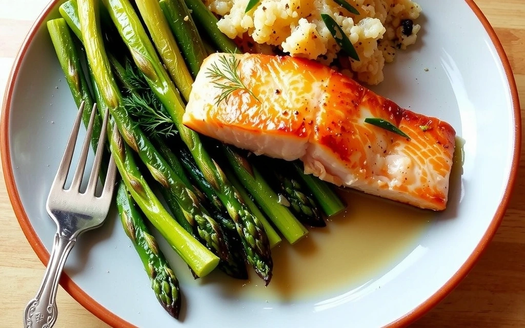 Somon la cuptor cu sparanghel și quinoa